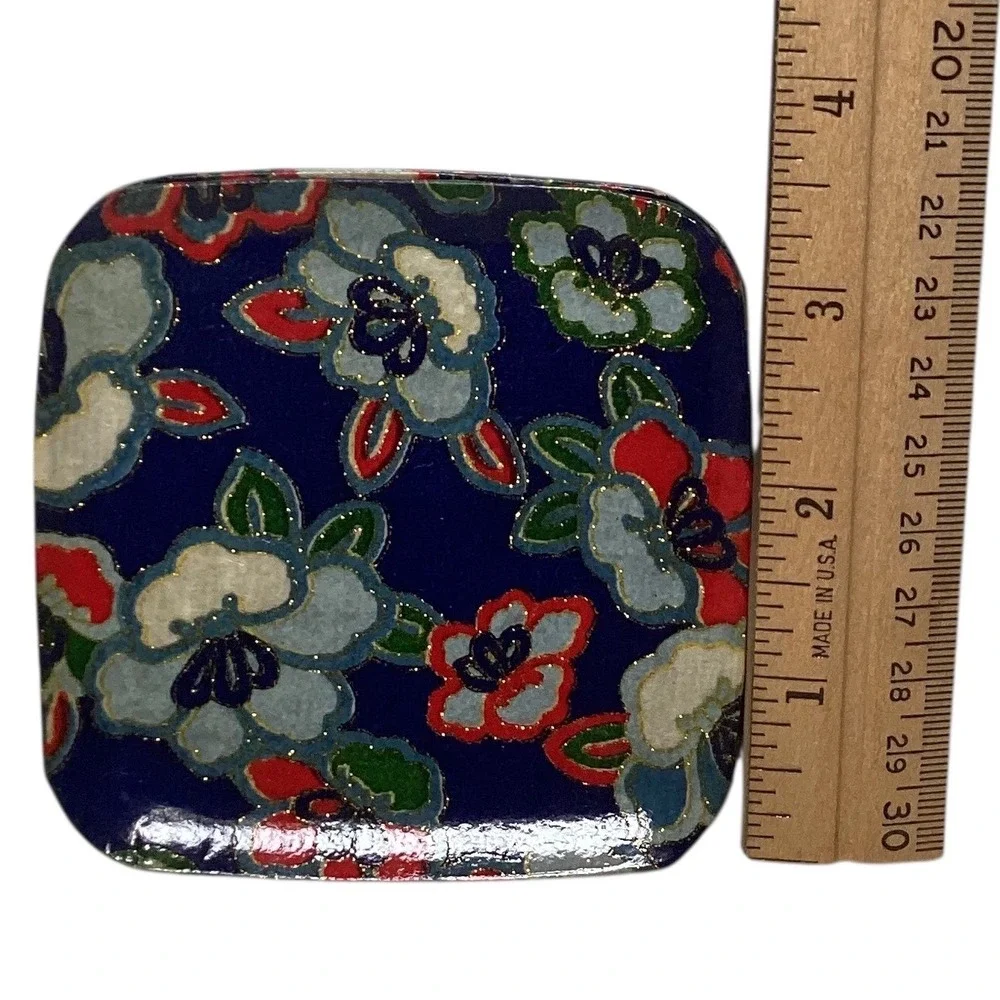 Set of 4 Floral Square Small Decor Plates Blue Red White Gold Gilded Trinkets
